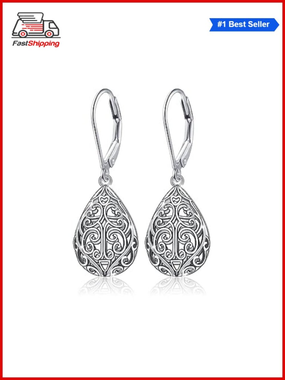 ✨SHAOAN 925 Sterling Silver Filigree Dangle Drop Leverback Teardrop Earrings